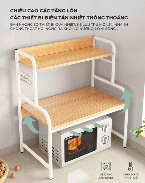 Kệ đa năng 3 tầng (khung trắng + vân gỗ ) - GM140.13