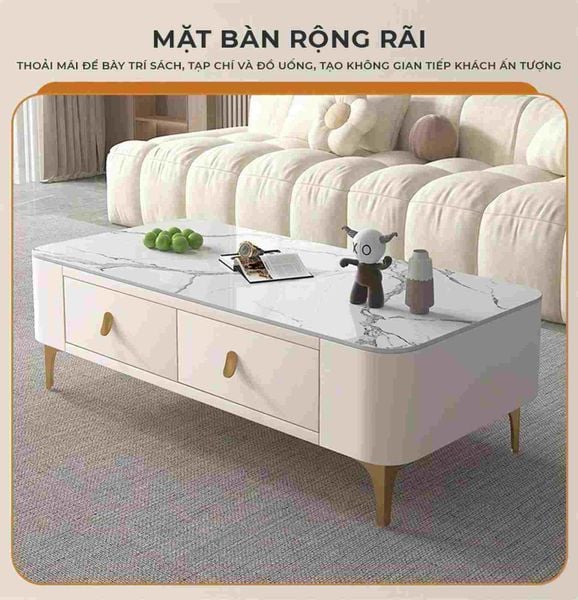 Combo bàn trà + kệ tivi TC vân đá - GM168