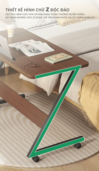 Bàn Làm Việc - Bàn Học Chân Chữ Z Có Bánh Xe Di Chuyển Mọi Nơi Trong Căn Phòng Của Bạn IGA - GM75