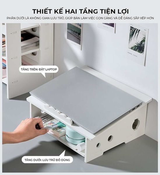 Kệ máy tính 2 tầng màu trắng tản nhiệt tốt - IG420