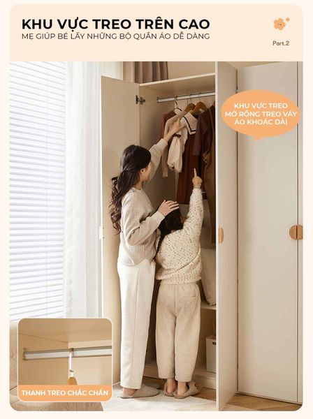 Tủ quần áo trẻ em 4 cánh mở rộng rãi – GP374