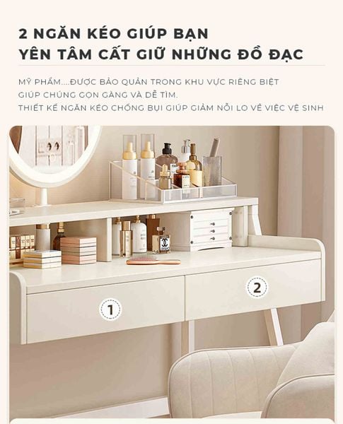 Bàn trang điểm phòng ngủ có gương LED - GM175