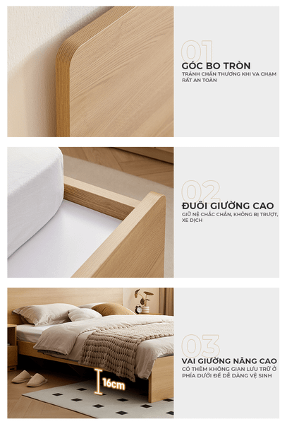 Giường ngủ đôi vân gỗ, full trắng nhiều kích thước hiện đại - Nội thất IGA - GP338
