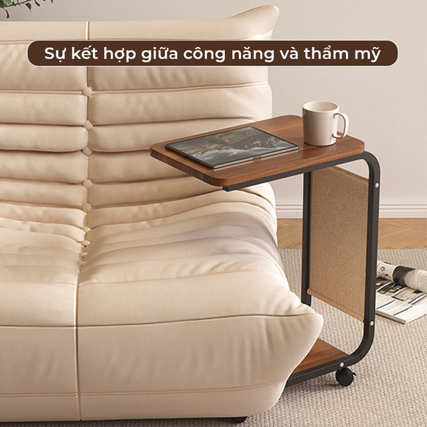 Bàn Trà Gỗ Chữ U Đa Năng Tích Hợp Bánh Xe Di Động, Lắp Đặt Dễ Dàng - Nội Thất IGA - GM102