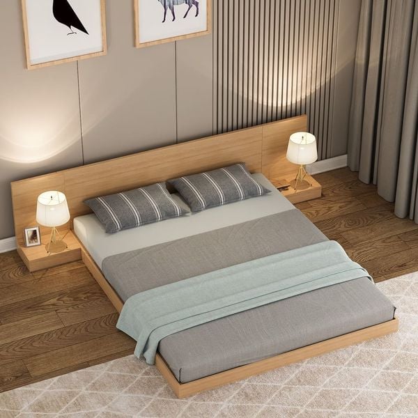 Giường Ngủ Bệt Hiện Đại Phong Cách Nhật Bản Màu Vân Gỗ - Nội Thất IGA - GP265