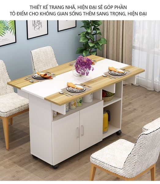 Bàn Ăn Gấp Gọn Xoay 360 Kèm Ngăn Tủ 2 Cánh Thông Minh - Nội Thất IGA - GP286