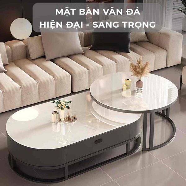 Bàn trà sofa elip TC khung đen - GM149