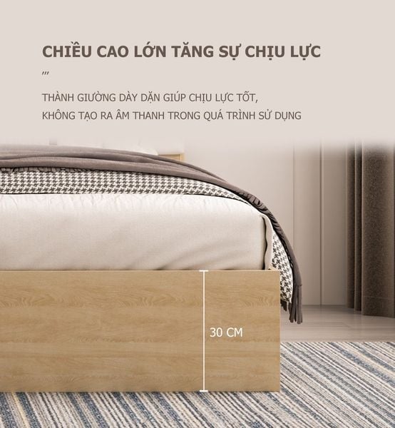 Giường Ngủ Gỗ Lõi Xanh Chống Ẩm, Thiết Kế Đệm Mút Có Độ Đàn Hồi Tốt - Nội Thất IGA - GP240
