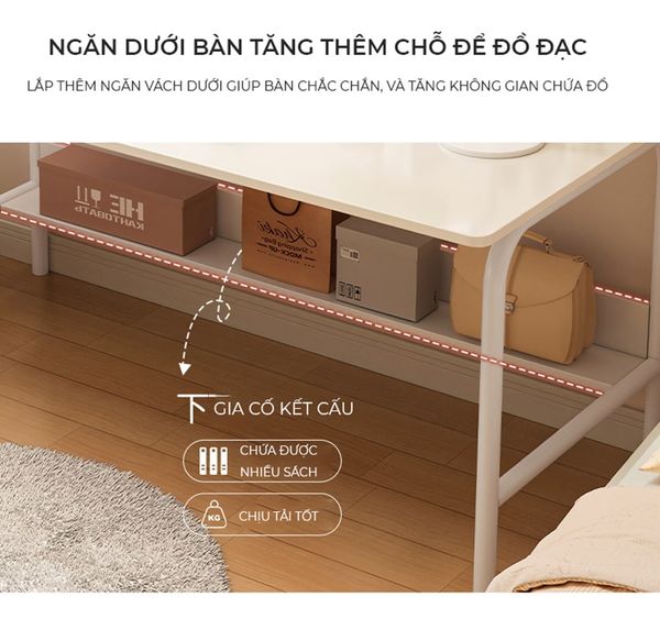 Bàn làm việc chân sắt có ngăn để đồ tiện ích, góc bo tròn - Nội Thất IGA - GM160