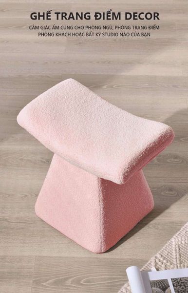 Ghế Bàn Trang Điểm Vải Bố Lông Xù Màu Trắng/Hồng - Nội Thất IGA - GC31