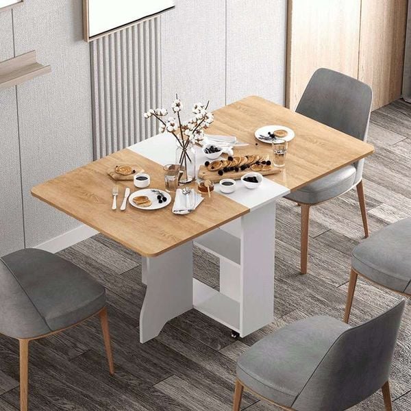Bàn Ăn Gấp Gọn Thông Minh, Có Cơ Chế Bánh Xe Dễ Dàng Di Chuyển - Nội Thất IGA - BATM5
