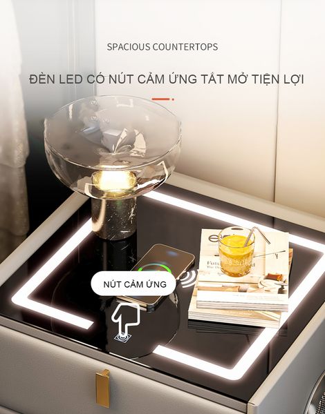 Tab Đầu Giường Bằng Da Tích Hợp Sạc Bluetooth, Đèn Led Hiện Đại - Nội Thất IGA - GA36