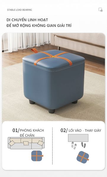 Ghế Đôn Da Simili Chân Nhựa Phong Cách Bắc Âu - Nội Thất IGA - GC16