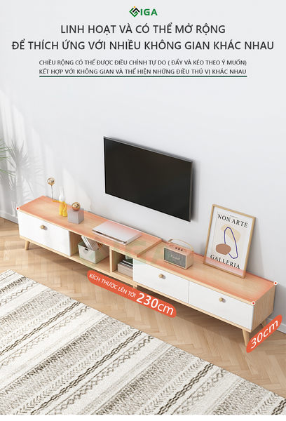 Kệ Tivi Thông Minh Xếp Gọn Linh Hoạt Kèm Ngăn Tủ Kéo Tiện Lợi - Nội Thất IGA - GP218