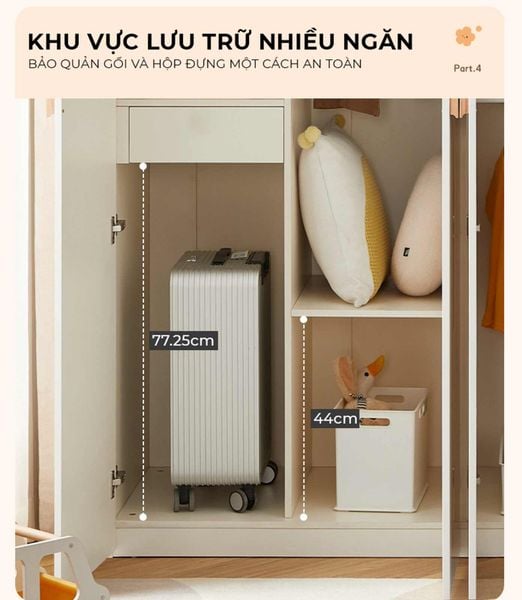 Tủ quần áo trẻ em 4 cánh mở rộng rãi – GP374