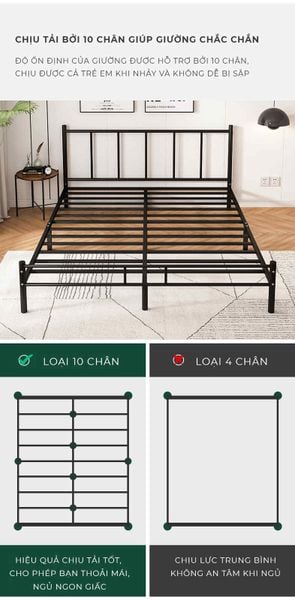 Giường sắt khung đen 1m6x2m - GM158