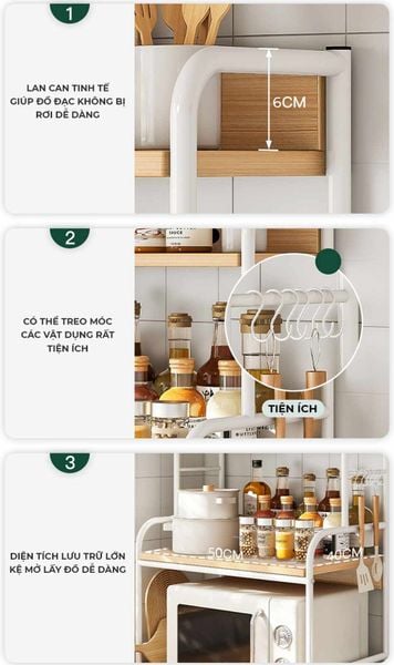 Kệ đa năng 3 tầng (khung trắng + vân gỗ ) - GM140.13