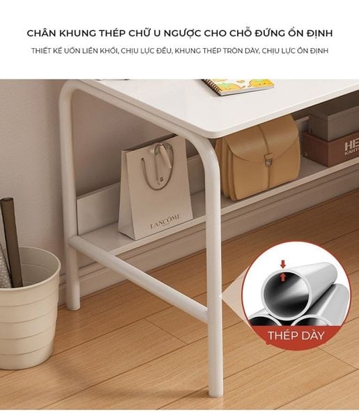 Bàn làm việc chân sắt có ngăn để đồ tiện ích, góc bo tròn - Nội Thất IGA - GM160