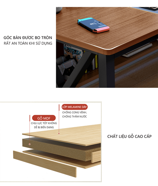 Bàn Làm Việc - Bàn Học Chân Sắt Có Ngăn Tủ Nhỏ Để Đưng Đồ Siêu Tiện Lợi - Nội Thất IGA - GM68