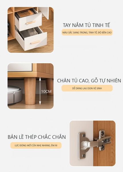 Tủ Quần Áo Vân Gỗ Trắng Có 2 Ngăn Tủ Đựng Đồ Tiện Lợi - Nội Thất IGA - GP264