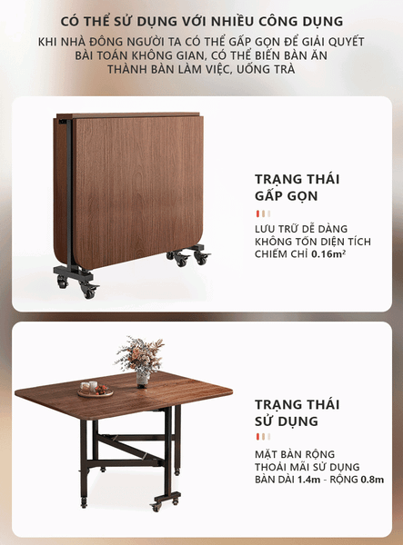 Bàn Ăn Thông Minh Xếp Gọn Kèm Bánh Xe Dễ Dàng Di Chuyển - Nội Thất IGA - GM107
