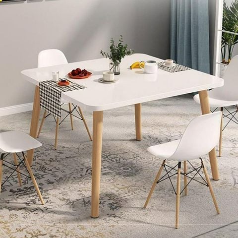 Bàn Ăn Chân Gỗ Sồi Thiết Kế Màu Trắng Ánh Tím Đơn Giản - Nội Thất IGA - GP192