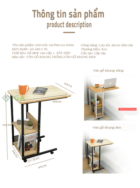 Bàn Đầu Giường Đa Năng Có Bánh Xe - GM22 - Hết hàng