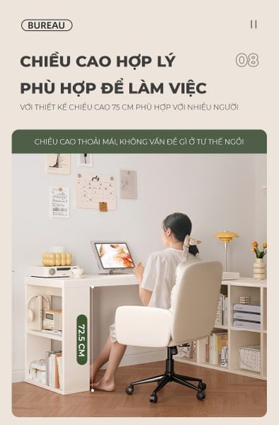Bàn làm việc tích hợp nhiều tủ đề đồ 6-8 ngăn xoay 360 độ - Nội thất IGA - GP368