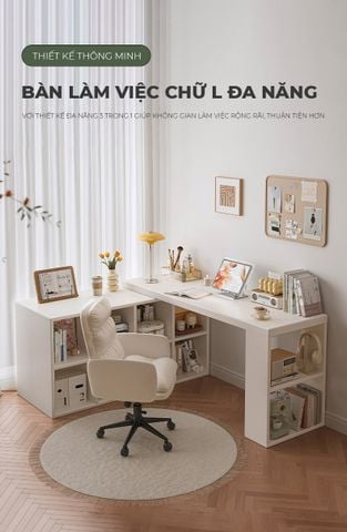 Bàn làm việc tích hợp nhiều tủ đề đồ 6-8 ngăn xoay 360 độ - Nội thất IGA - GP368
