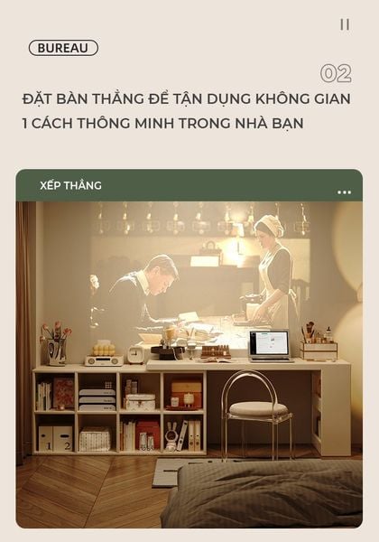 Bàn làm việc tích hợp nhiều tủ đề đồ 6-8 ngăn xoay 360 độ - Nội thất IGA - GP368