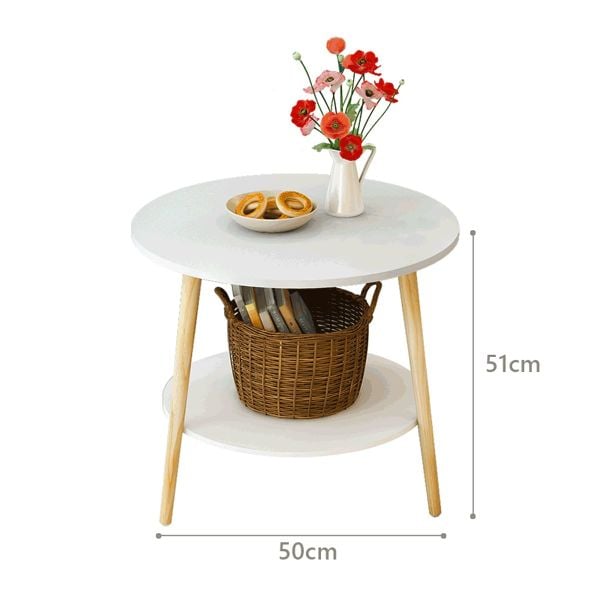 Bàn Trà Tròn Chân Gỗ 2 Tầng Hình Tròn - Nội Thất IGA - GP54