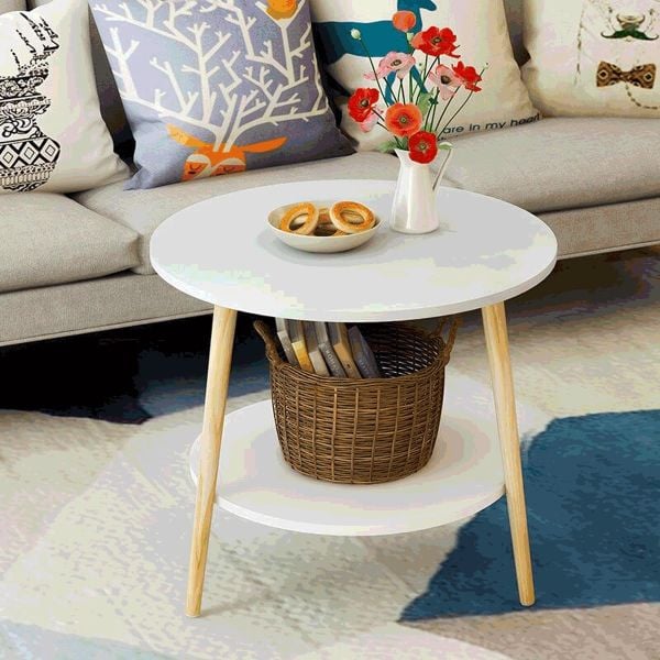 Bàn Trà Tròn Chân Gỗ 2 Tầng Hình Tròn - Nội Thất IGA - GP54