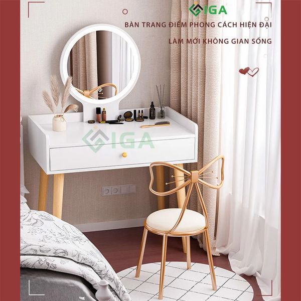 Bàn Trang Điểm Gương LED Cảm Ứng Trắng Có Hộc Tủ - GP202 - Hết hàng