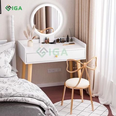 Bàn Trang Điểm Gương LED Cảm Ứng Trắng Có Hộc Tủ - Nội Thất IGA - GP202