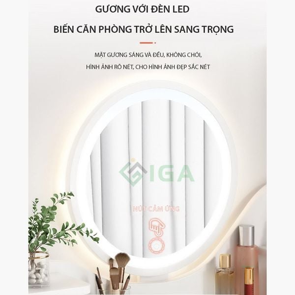 Bàn trang điểm gương LED cảm ứng, có hộc tủ, có ngăn nhỏ tiện lợi - Nội Thất IGA - GP201