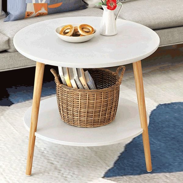 Bàn Trà Tròn Chân Gỗ 2 Tầng Hình Tròn - Nội Thất IGA - GP54