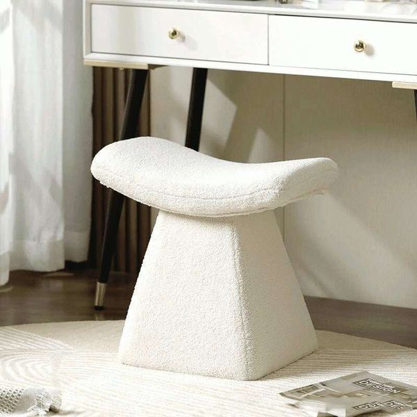 Ghế Bàn Trang Điểm Vải Bố Lông Xù Màu Trắng/Hồng - Nội Thất IGA - GC31