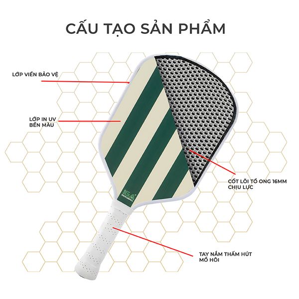 Vợt picklaball màu trắng sọc xanh rêu - Nội thất IGA - PK01.3 - Hết hàng