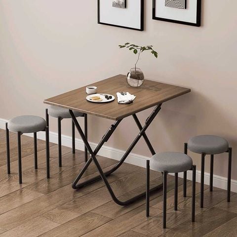 Bàn Ăn Gấp Gọn Khung Sắt Màu Vân Gỗ Óc Chó Sang Trọng - Nội Thất IGA - GM99