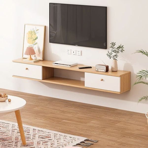 Kệ Tivi Treo Tường Vân Gỗ Óc Chó Phối Trắng Ánh Tím Siêu Đẹp - Nội Thất IGA  - GP188