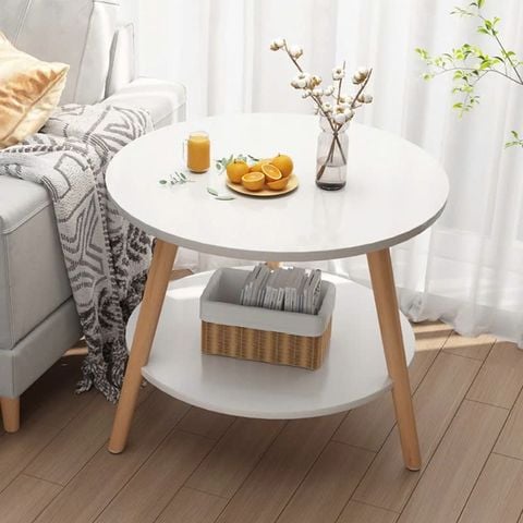 Bàn Trà Tròn Chân Gỗ 2 Tầng Hình Tròn - Nội Thất IGA - GP54