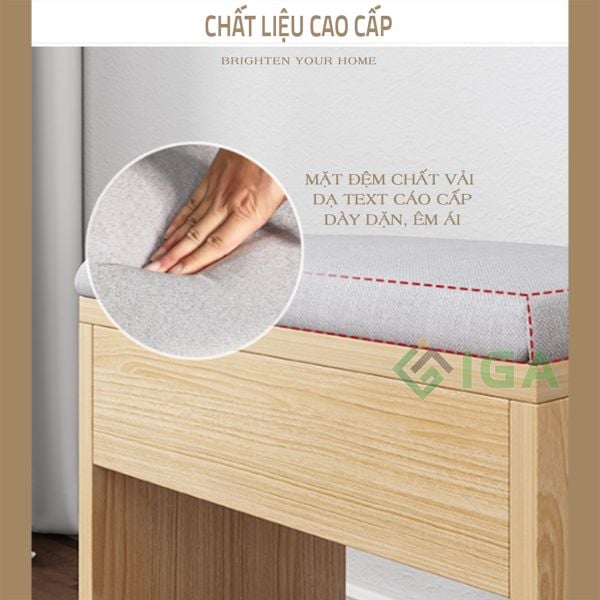 Ghế Gỗ Trang Điểm Bọc Vải Dày Dặn Gọn Nhẹ - Nội Thất IGA - GP138