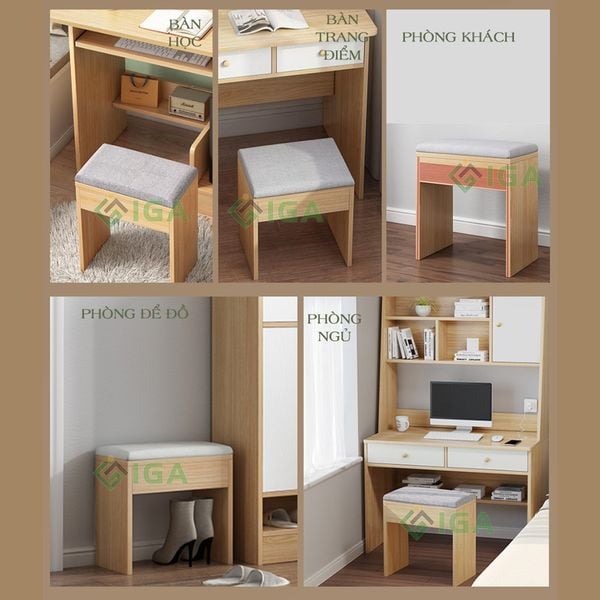 Ghế Gỗ Trang Điểm Bọc Vải Dày Dặn Gọn Nhẹ - Nội Thất IGA - GP138