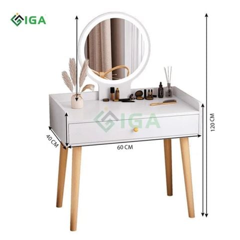 Bàn Trang Điểm Gương LED Cảm Ứng Trắng Có Hộc Tủ - Nội Thất IGA - GP202