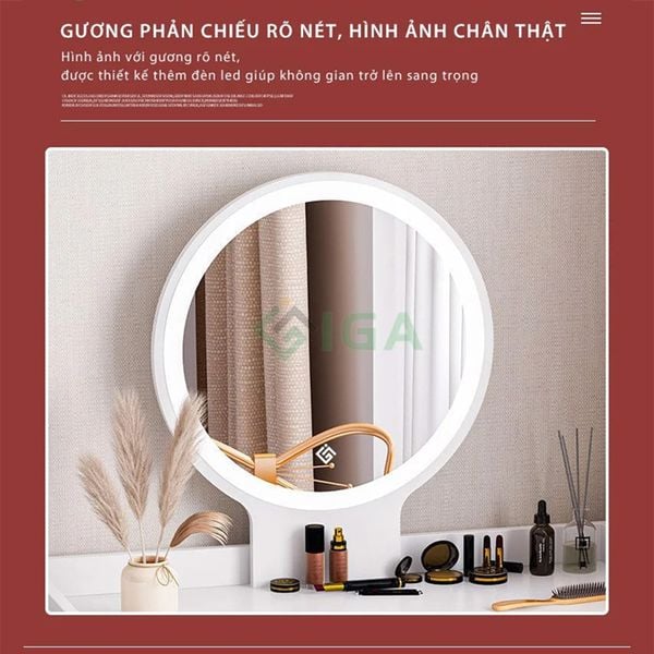 Bàn Trang Điểm Gương LED Cảm Ứng Trắng Có Hộc Tủ - GP202 - Hết hàng