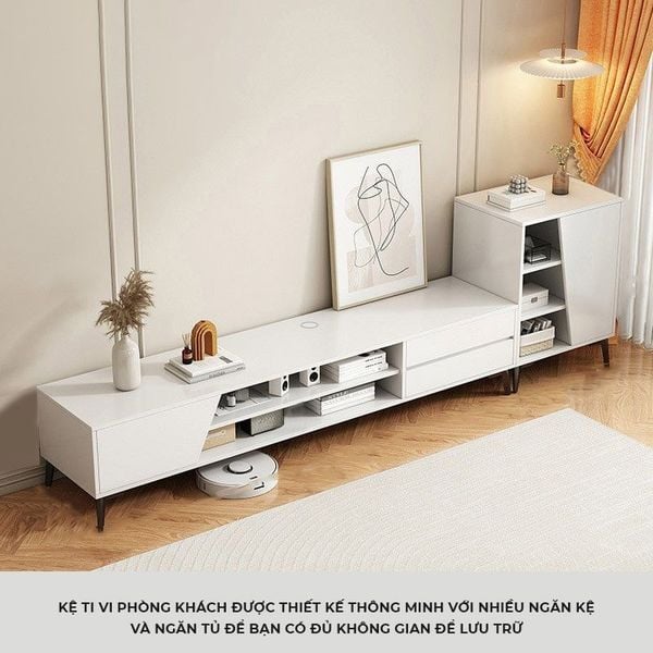 Kệ Tivi 1 Cánh Mở 2 Ngăn Kéo Trắng Cho Phòng Khách - Nội Thất IGA - GP324