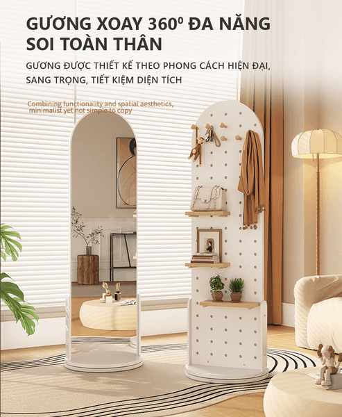 Gương Dài Đế 2 Lớp Xoay 360 Độ Tích Hợp Bảng Treo Đồ Pegboard - Nội Thất IGA - GP312