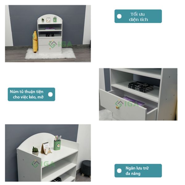 [Giảm giá 60%] Tủ Sách Nhỏ Gọn, Tiện Dụng Dành Cho Bé T WHITE - Nội Thất IGA - GP145