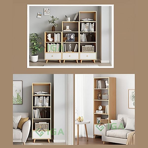 Kệ Sách S Style Nhiều Tầng Kèm Hộc Tủ Kéo Thời Trang - Nội Thất IGA - GP144