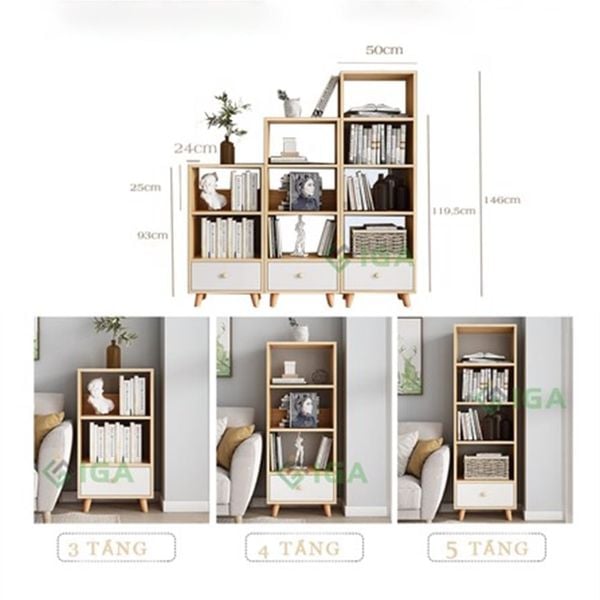 Kệ Sách S Style Nhiều Tầng Kèm Hộc Tủ Kéo Thời Trang - Nội Thất IGA - GP144